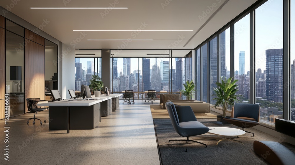 Modern Office with Panoramic City View Modern Office with Panoramic City View