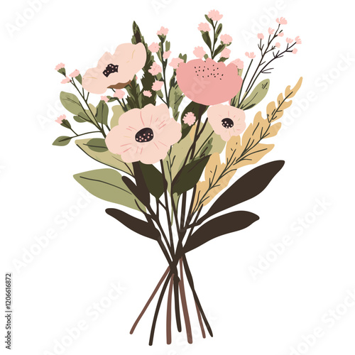 Wildflowers bouquet illustration elegant colors vector