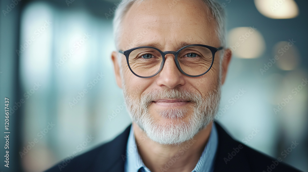 Portrait of confident senior businessman smiling in modern office Portrait of confident senior businessman smiling in modern office