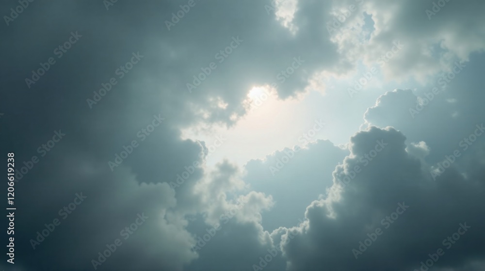 Obraz premium Sunbeams Piercing Through a Dramatic Canopy of Cumulus Clouds, a Heavenly Light Show