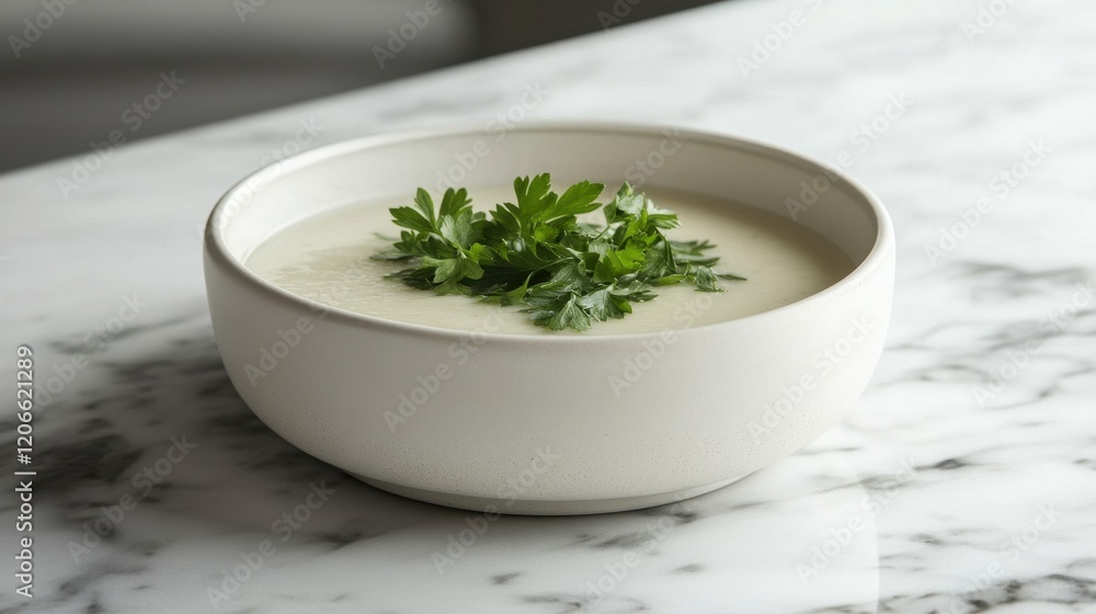 Creamy soup in a bowl, garnished with parsley. Perfect for illustrating recipes, food blogs, or restaurant menus. Creamy soup in a bowl, garnished with parsley. Perfect for illustrating recipes, food blogs, or restaurant menus.