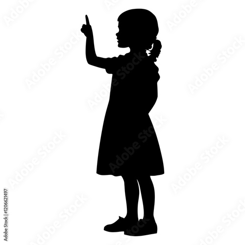 Girl pointing finger up silhouette illustration child vector