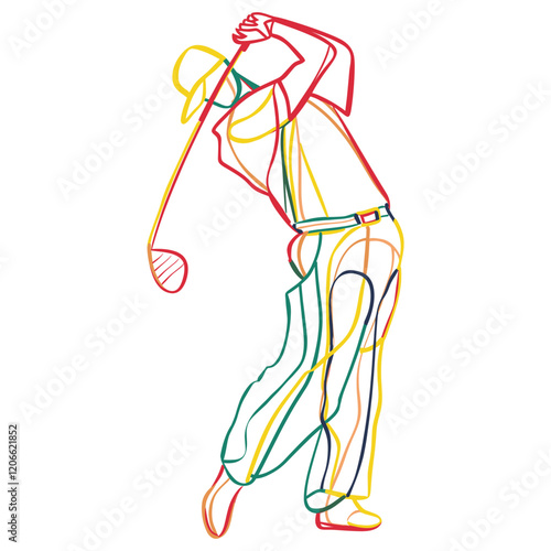 Line drawing golfer player art colorful design vector