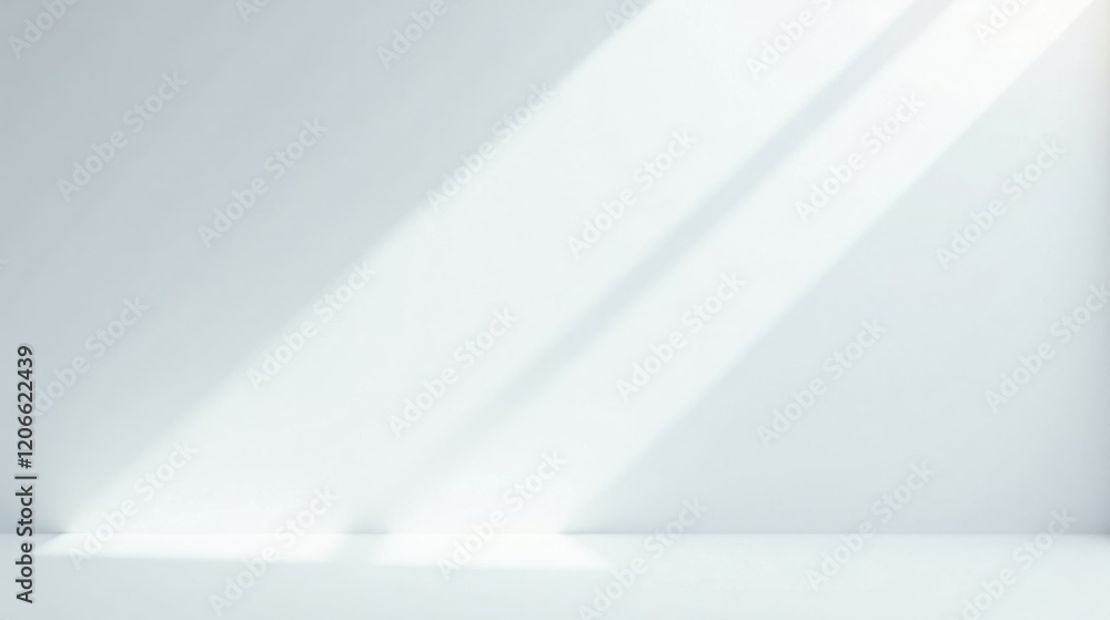 Light Beams Across a Pristine White Wall and Floor, Creating a Simple and Elegant Background for Various Design Applications Light Beams Across a Pristine White Wall and Floor, Creating a Simple and Elegant Background for Various Design Applications