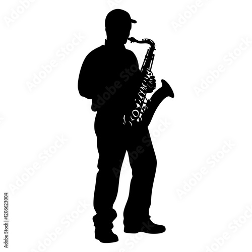 Man play saxophone silhouette black white vector