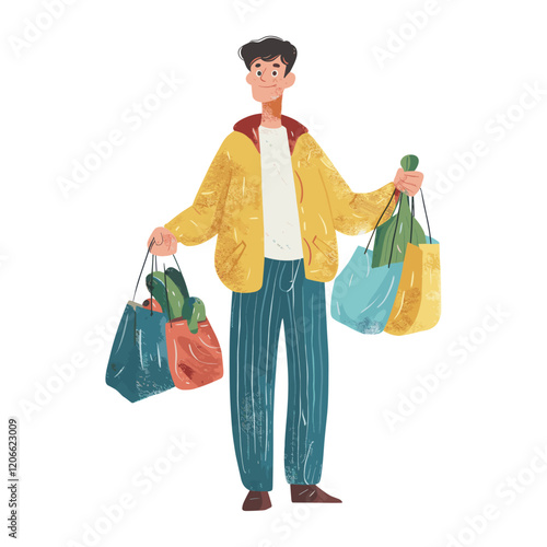 Man Carrying Groceries bags illustration groceries vector