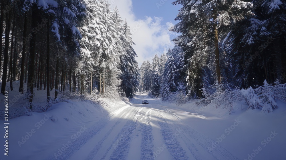 Obraz premium Snowy Road in a Winter Wonderland