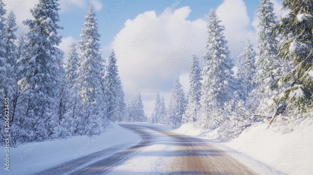 Obraz premium Snowy Forest Road