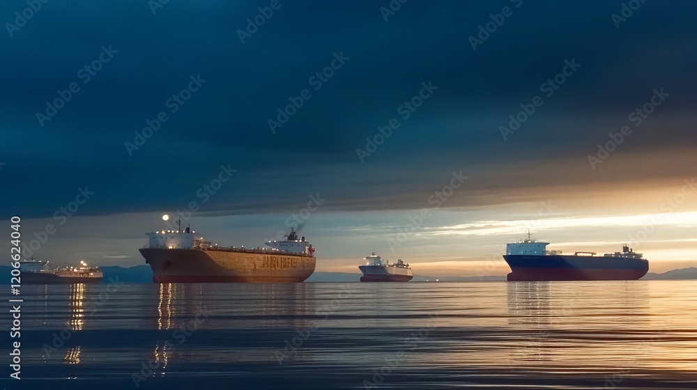 Naklejka premium Panoramic view of the ocean at night with moonlight reflections