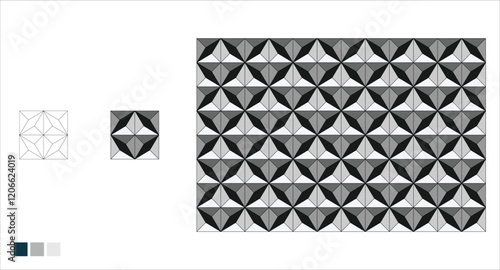 Monochrome Geometric Tile Pattern with Dimensional Effect