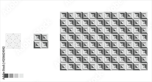 Grayscale Dimensional Square Tile Pattern