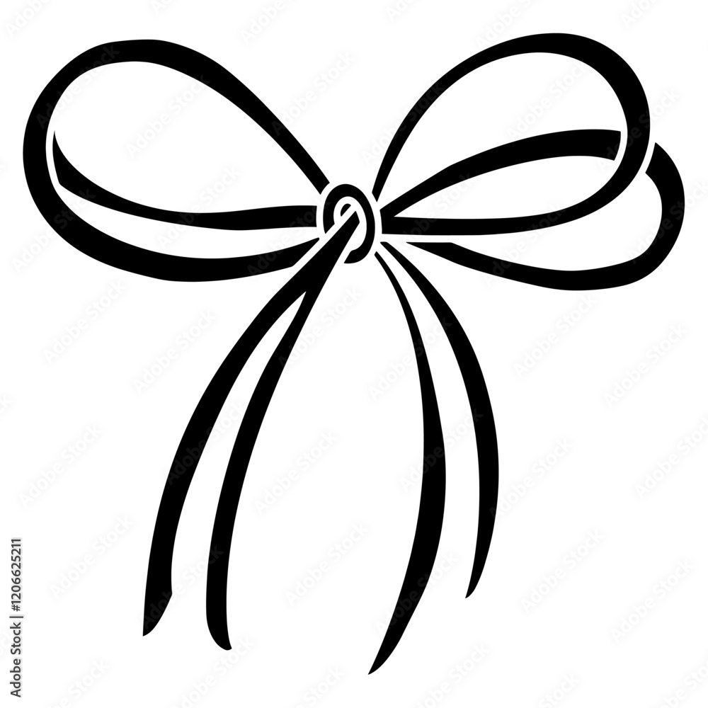 Tiny swirl bow ribbon minimalist black art vector Tiny swirl bow ribbon minimalist black art vector