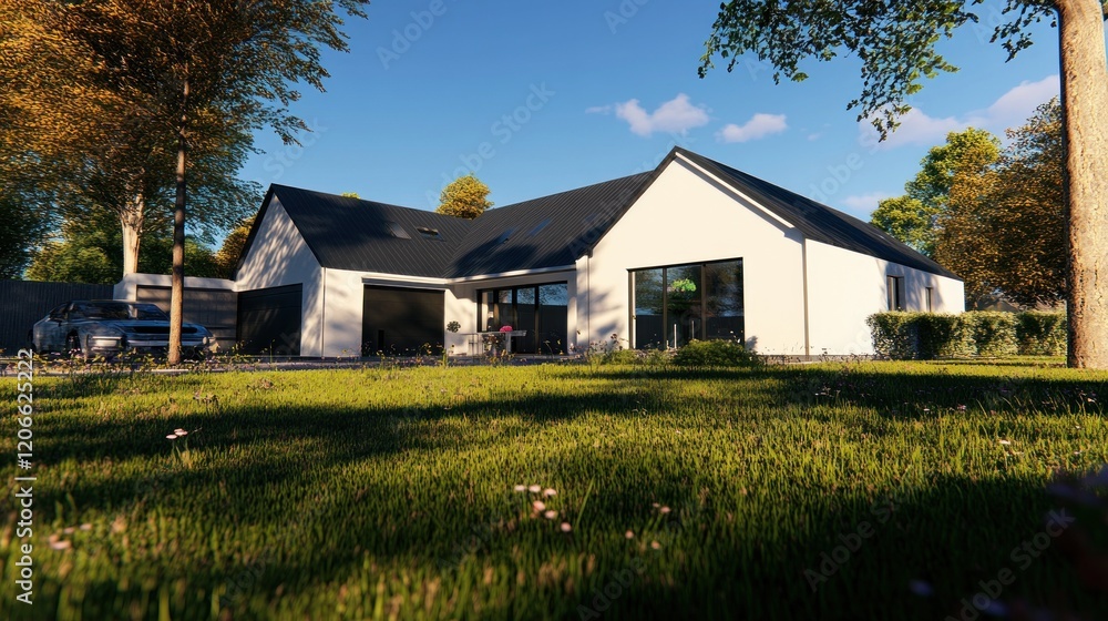 Obraz premium Modern House Exterior with Lawn