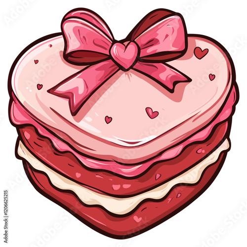 Heart shaped cake with pink bow ribbon illustration dessert heart-shaped vector