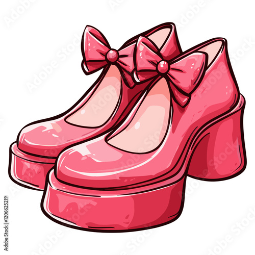 Vintage a pair of platform shoes with bow illustration footwear pink vector