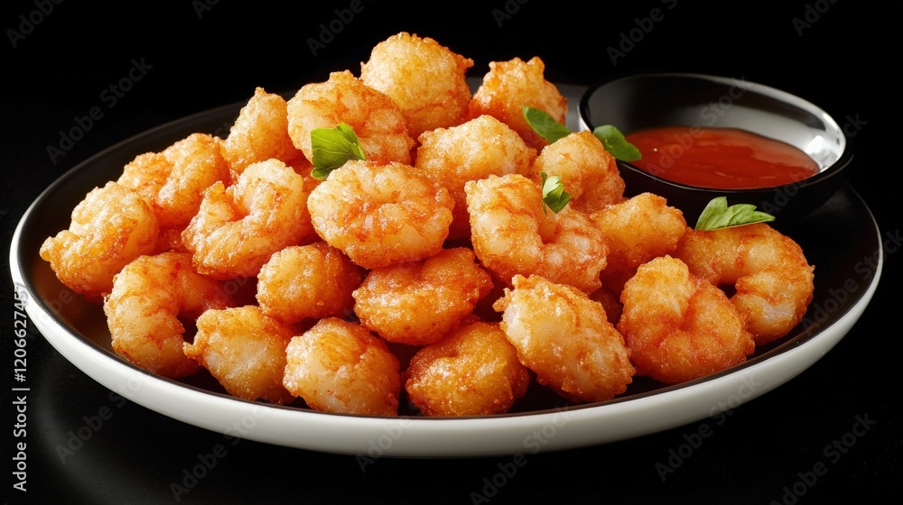 A plate of shrimp nugget with sauce A plate of shrimp nugget with sauce