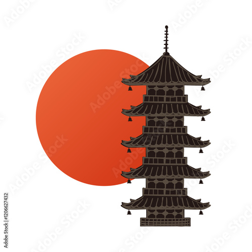 Japanese pagoda illustration, Buddhist architecture, Traditional japanese culture.
