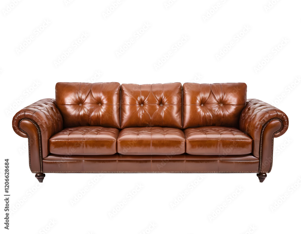 Fototapeta premium Elegant Brown Leather Sofa with Classic Design