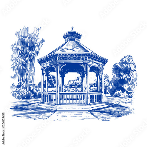 Hand drawn a vintage pavilion illustration outdoors drawing vector