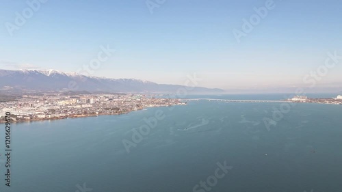 冬の琵琶湖　南湖　琵琶湖大橋　ドローン空撮