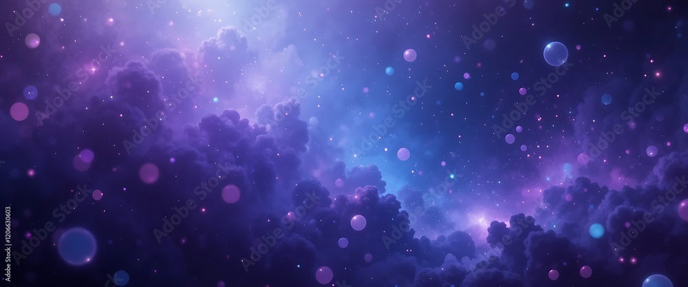 Fototapeta premium Purple Nebula Space Background with Glowing Stars