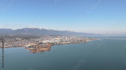 冬の琵琶湖　南湖　琵琶湖大橋　ドローン空撮