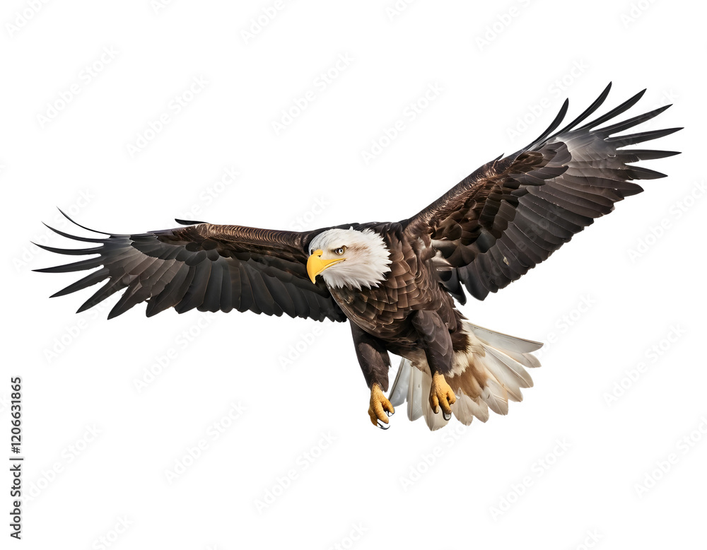 Fototapeta premium Majestic Bald Eagle in Flight Against a Transparent Background
