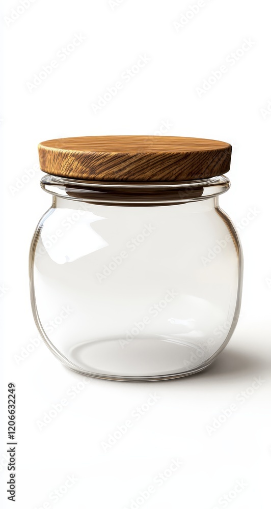 Empty glass jar with wooden lid on white background. (2) Empty glass jar with wooden lid on white background. (2)