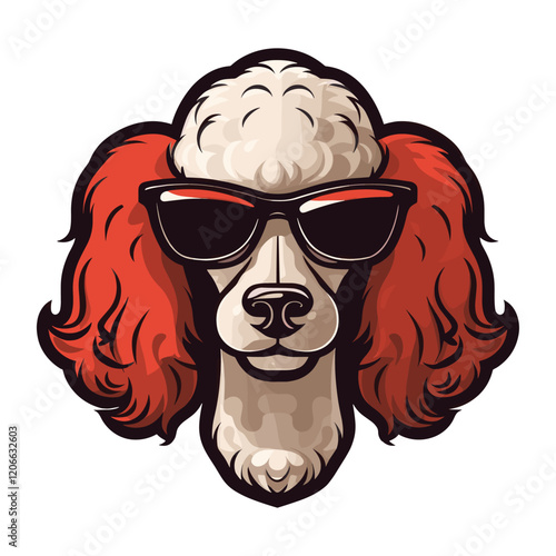 Poodle face retro logo illustration sunglasses animal vector