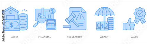  icon collection set. Containing design asset,financial,regulatory,wealth,value