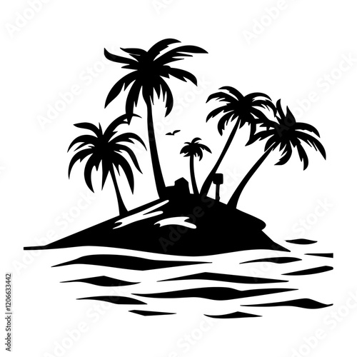 Silhouette island trees black vector