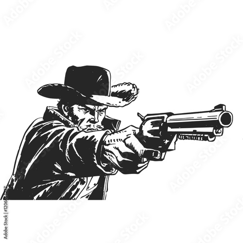Cowboy shootout illustration vintage drawing vector