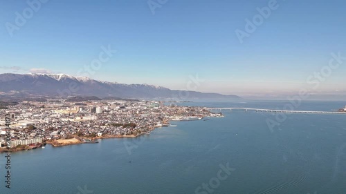 冬の琵琶湖　南湖　琵琶湖大橋　ドローン空撮