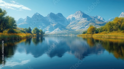 Majestic Mountain Lake Reflection: A Serene Autumn Landscape