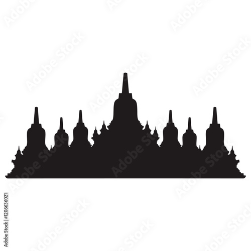 Borobudur architecture silhouette spires vector