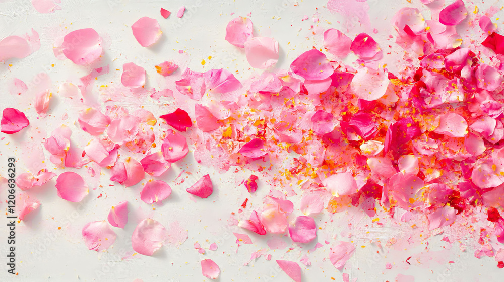 Delicate pink rose petals are scattered across a clean white background, exuding elegance and romance, making it perfect for Valentine's Day or love-themed designs. Delicate pink rose petals are scattered across a clean white background, exuding elegance and romance, making it perfect for Valentine's Day or love-themed designs.