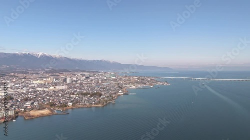 冬の琵琶湖　南湖　琵琶湖大橋　ドローン空撮