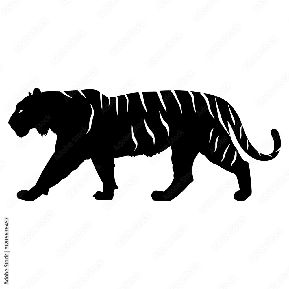 Fototapeta premium Tiger walking silhouette illustration wildlife vector