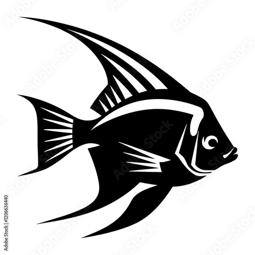 Angel fish silhouette illustration black white vector