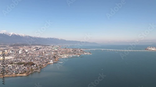 冬の琵琶湖　南湖　琵琶湖大橋　ドローン空撮
