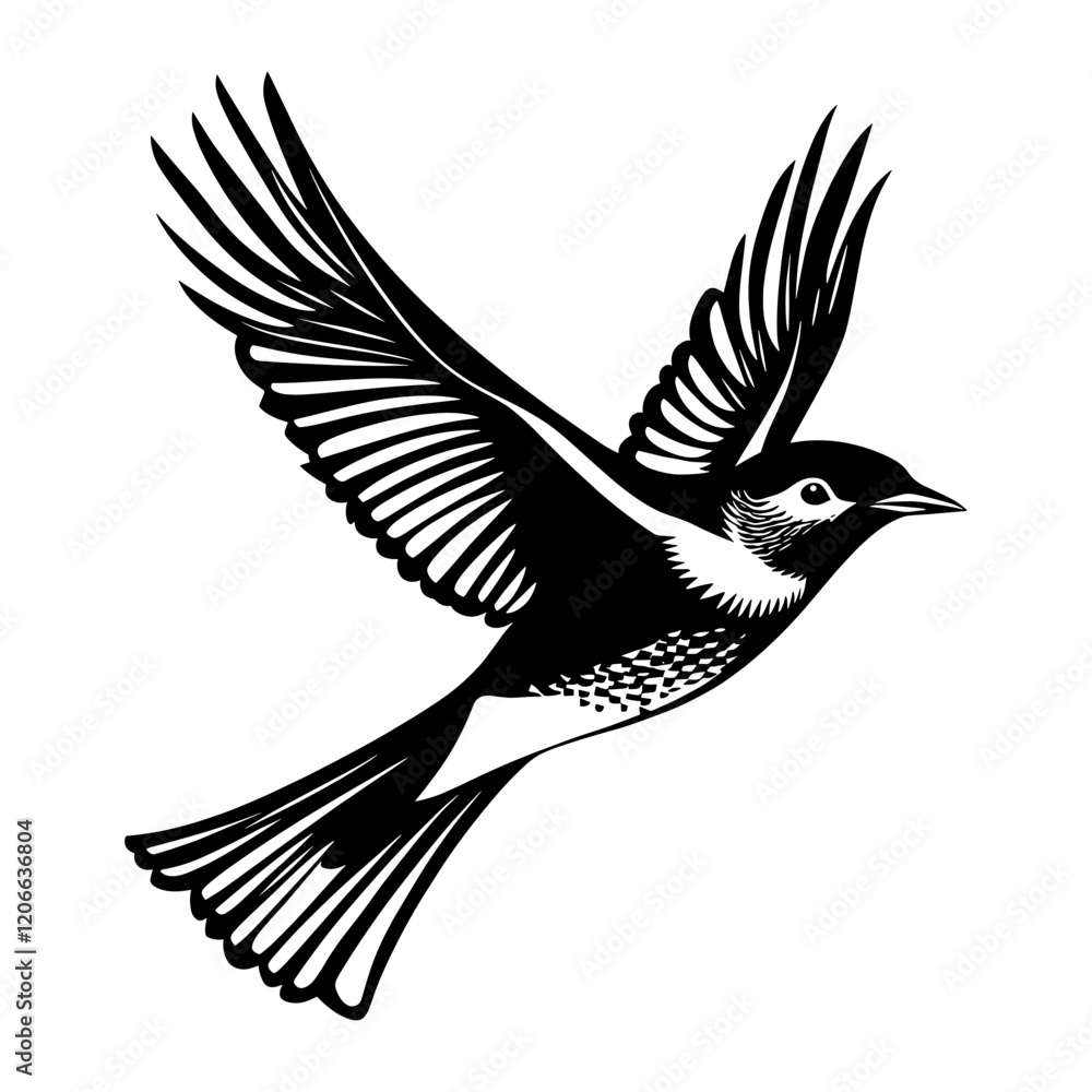 Naklejka premium Simple flying bird linear illustration stencil graphic vector