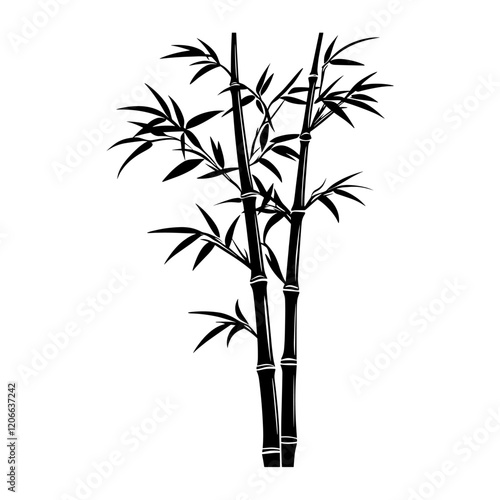 Simple bamboo with leaves linear illustration design black vector