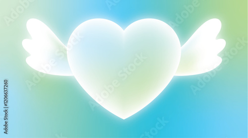 Winged shiny heart flying on colorful pastel gradient background with empty space, editable vector illustration for romance, relationship, passion, affection, dating, sweetheart design