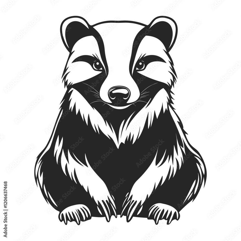 Fototapeta premium Simple badger full body linear illustration stencil animal vector
