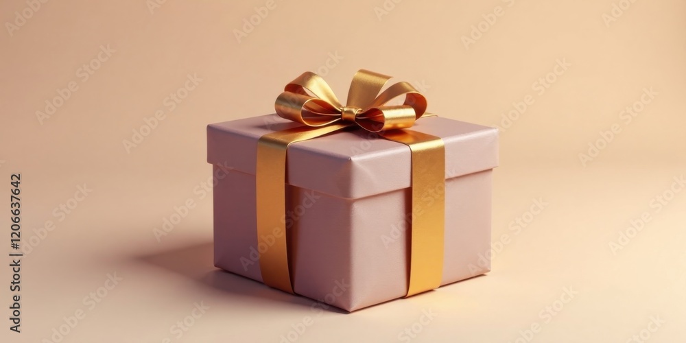Fototapeta premium A blush pink gift box adorned with a luxurious gold ribbon, ready for a special occasion.
