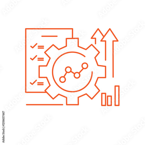 automation or implement icon with thin line gear. concept of assessment efficacy control and automate productive symbol. outline trend  asset or