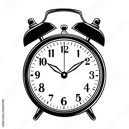 Simple alarm clock linear illustration design black vector