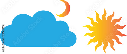 Cloud with sun silhouette vector art illustration