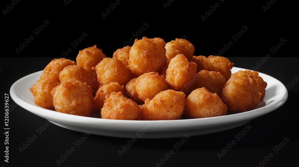 A plate of shrimp nugget on black background A plate of shrimp nugget on black background