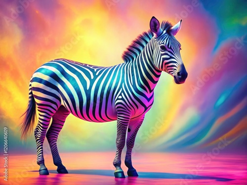 Abstract pastel zebra, 3D rendered, uniquely striped with soft colors; a digital painting of fantastical wildlife. photo